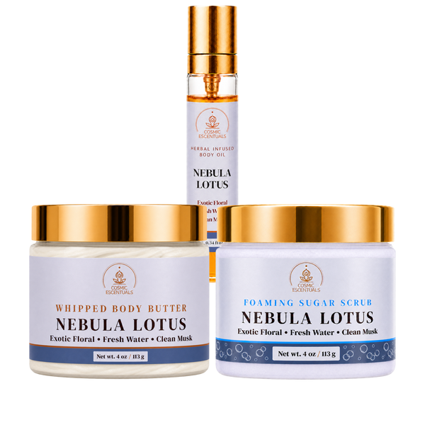 Nebula Lotus Bundle: Body Butter, Scrub & Oil Set