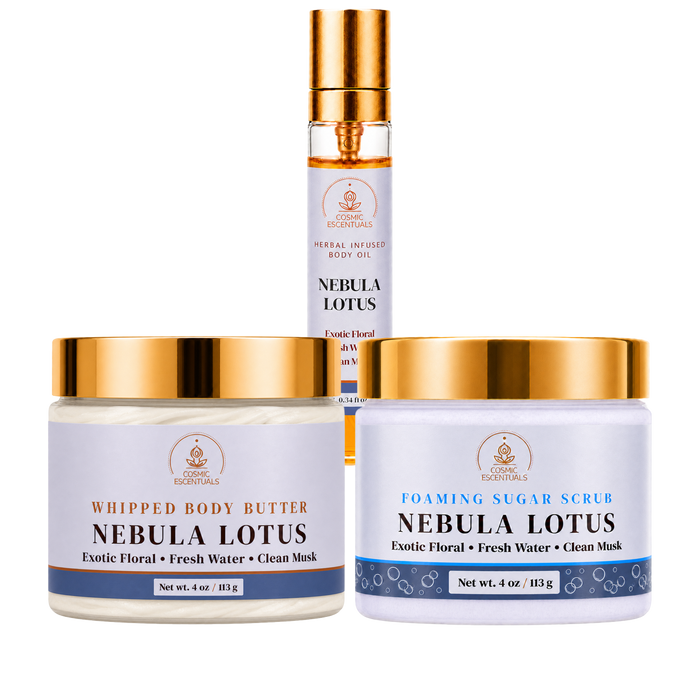 Nebula Lotus Bundle: Body Butter, Scrub & Oil Set