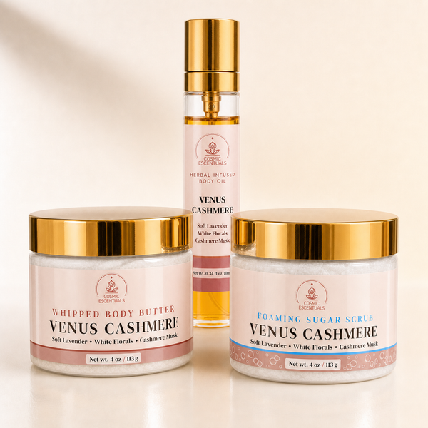 Venus Cashmere Bundle โ Body Butter, Scrub & Oil Set