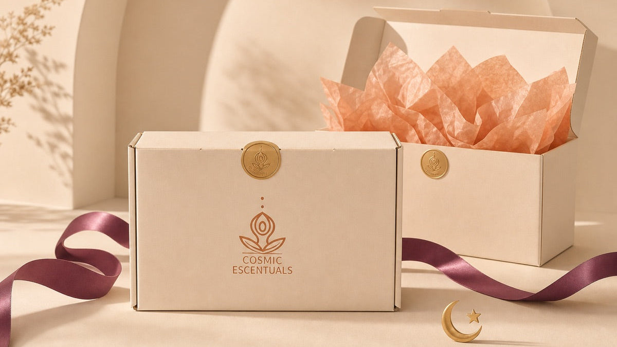 Cosmic Escentuals parcels with peach tissue and wax seals, on their way