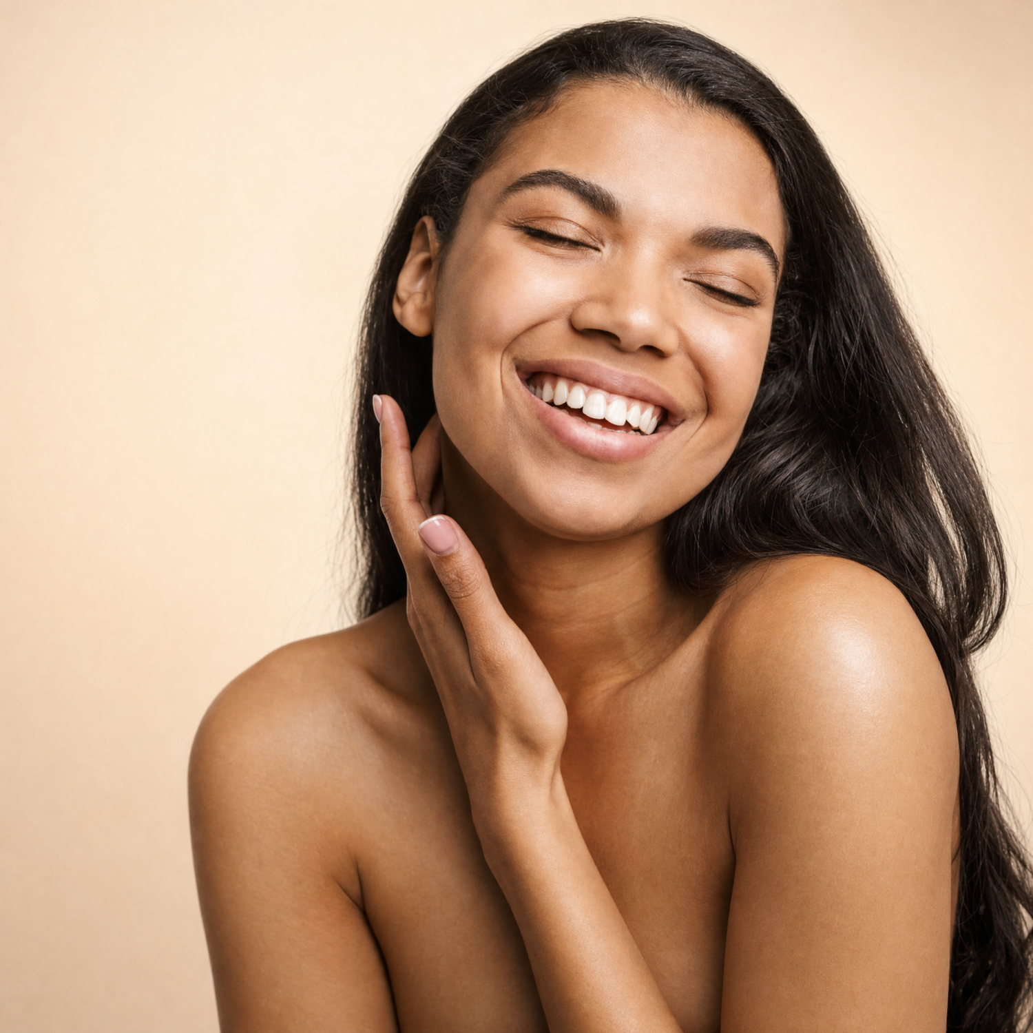 Smiling model with clean, bare skin — Fragrance-Free