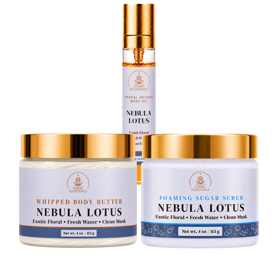 Nebula Lotus Bundle: Body Butter, Scrub & Oil Set