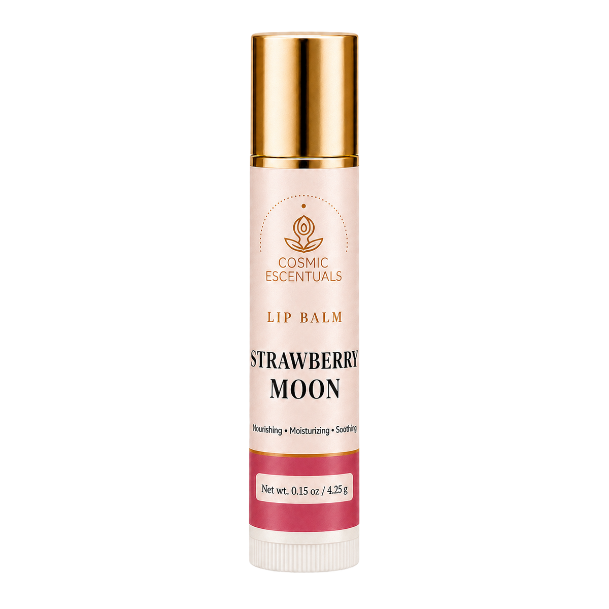 Strawberry Moon Lip Balm tube shown on its own against a plain background.