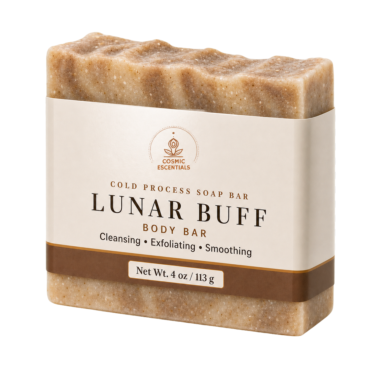 Lunar Buff Exfoliating Body Bar shown on its own against a plain background.