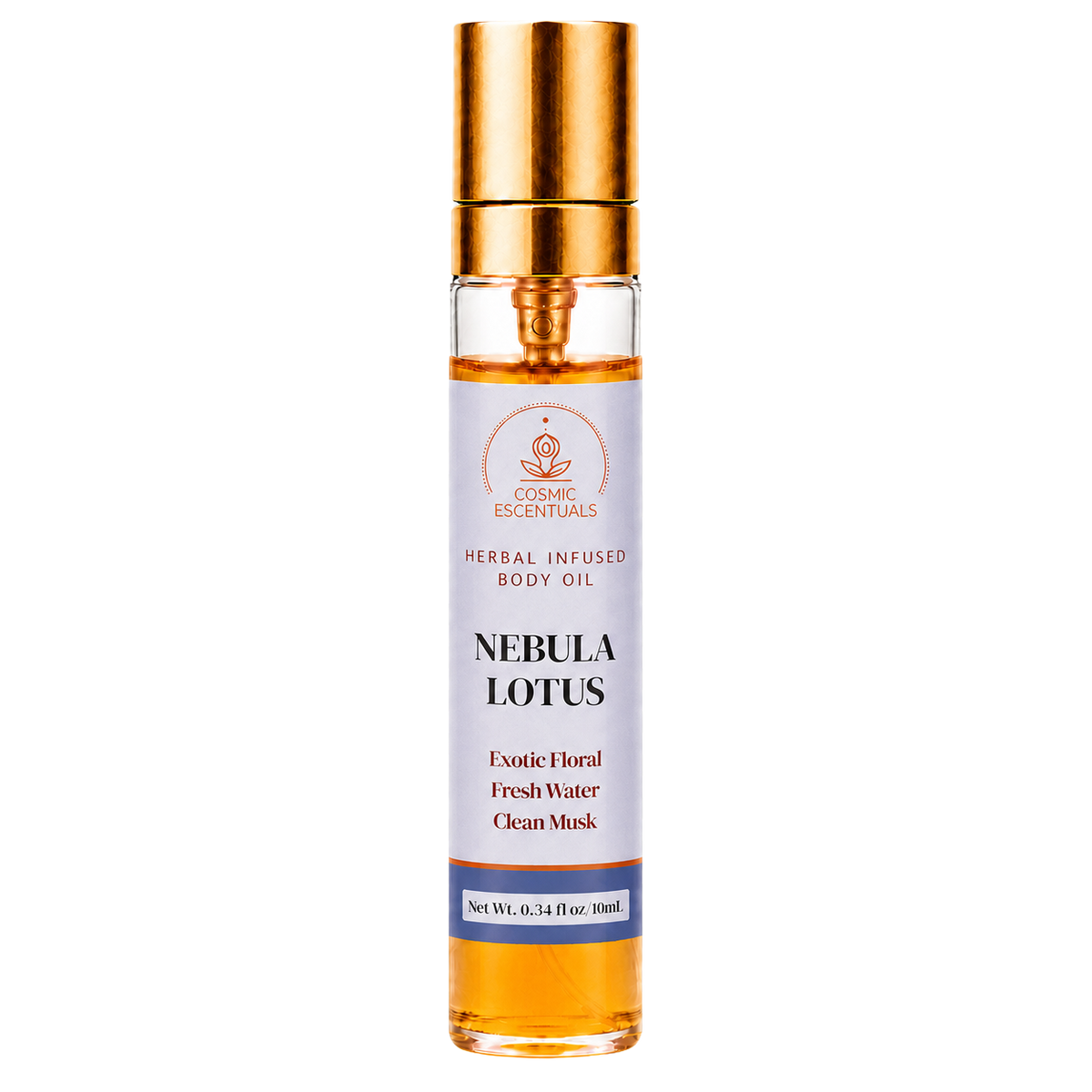 Nebula Lotus Herbal Body Oil Spray bottle shown on its own against a plain background.