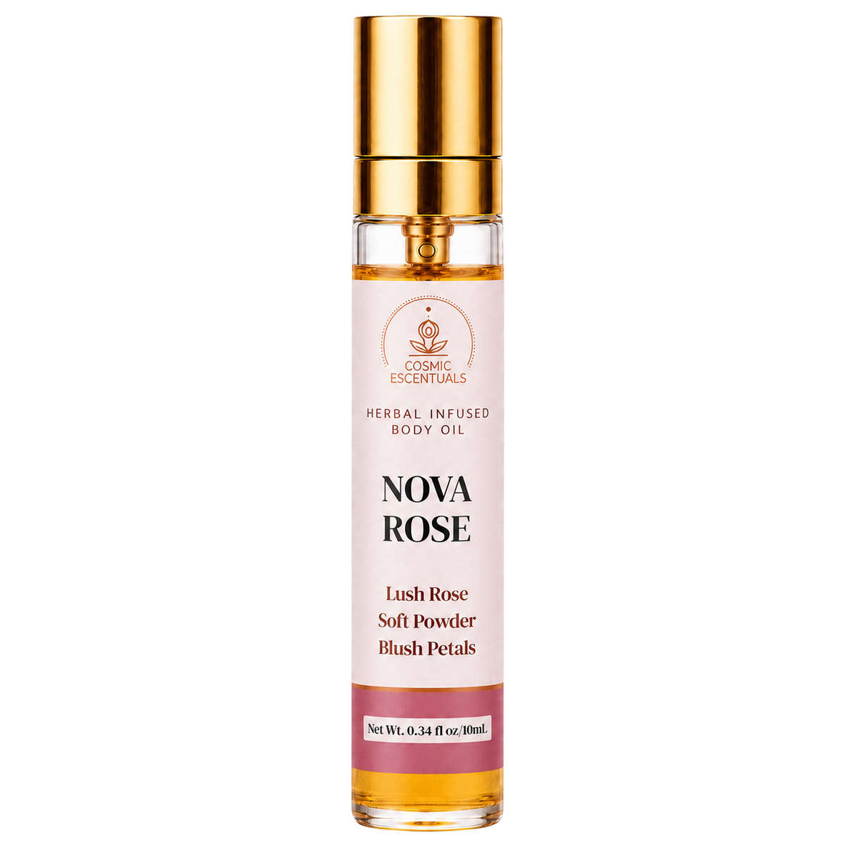 Nova Rose Herbal Body Oil Spray bottle shown on its own against a plain background.