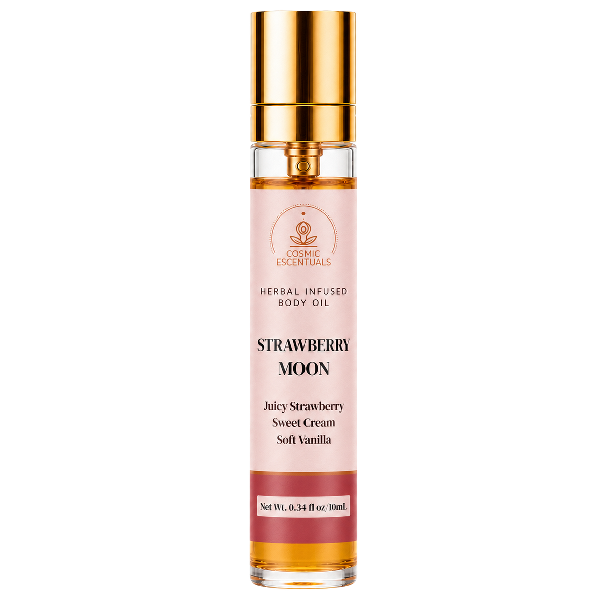 Strawberry Moon Herbal Body Oil Spray bottle shown on its own against a plain background.