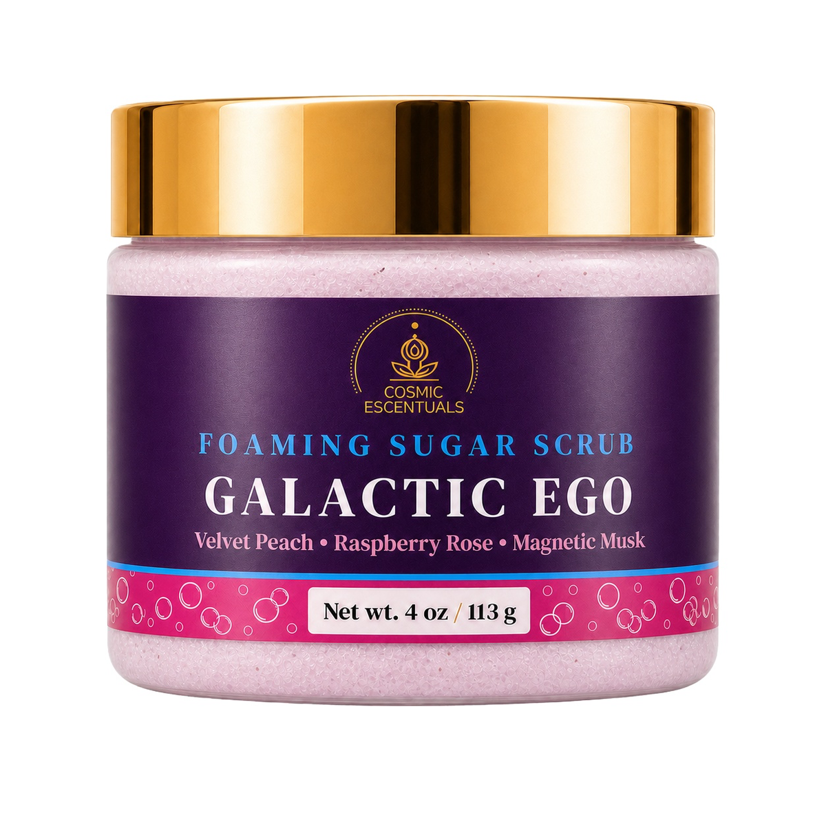 Galactic Ego Foaming Sugar Scrub jar photographed on a clean white background.