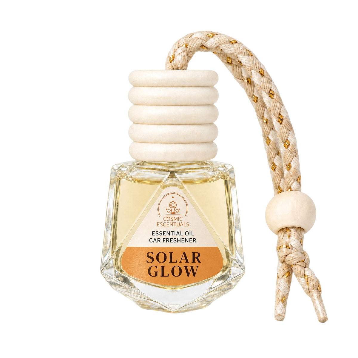 Solar Glow Essential Oil Car Freshener bottle photographed on a clean white background.
