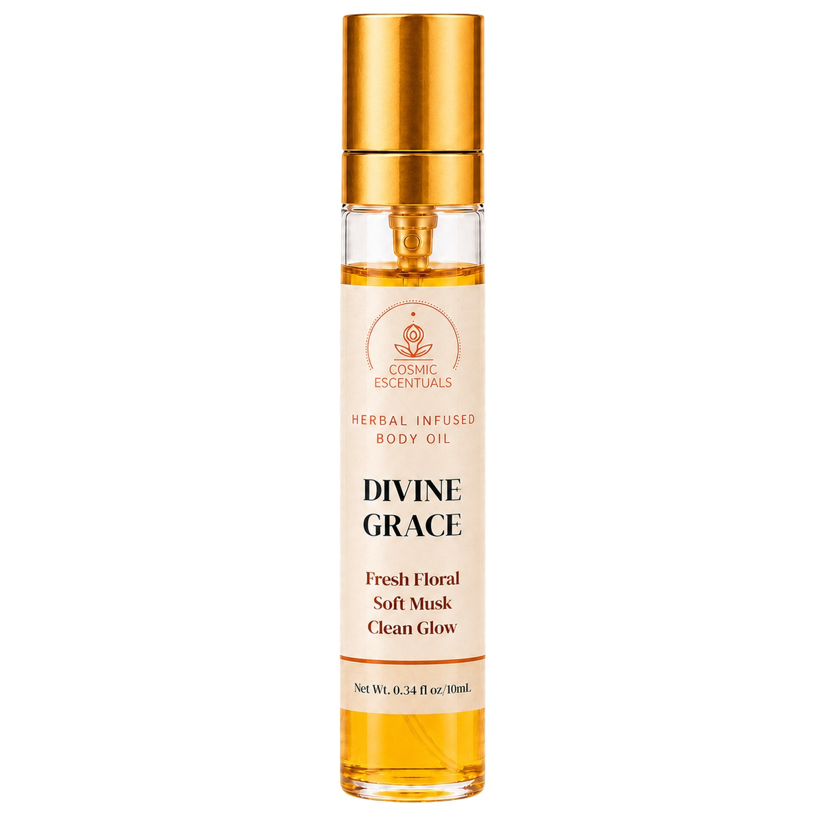 Divine Grace Herbal Body Oil Spray bottle photographed on a clean white background.
