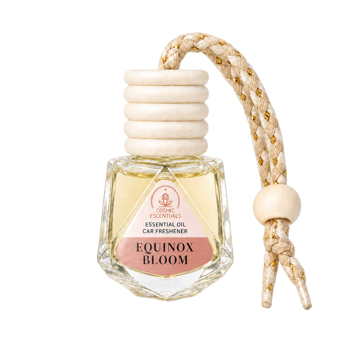 Equinox Bloom Essential Oil Car Freshener bottle photographed on a clean white background.