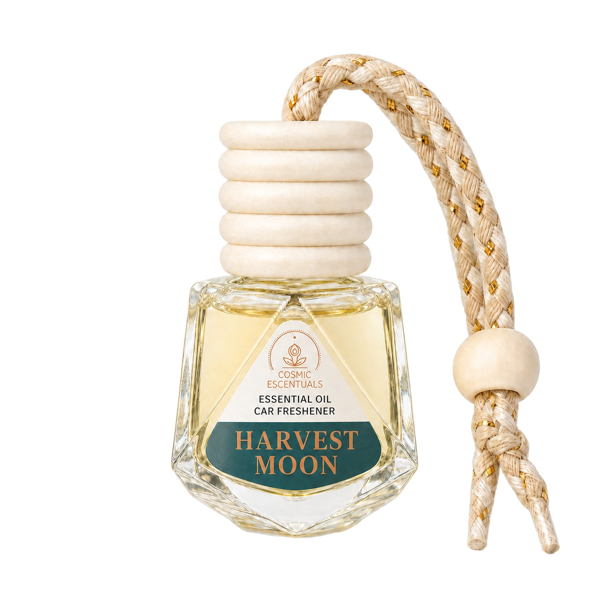 Harvest Moon Essential Oil Car Freshener bottle photographed on a clean white background.