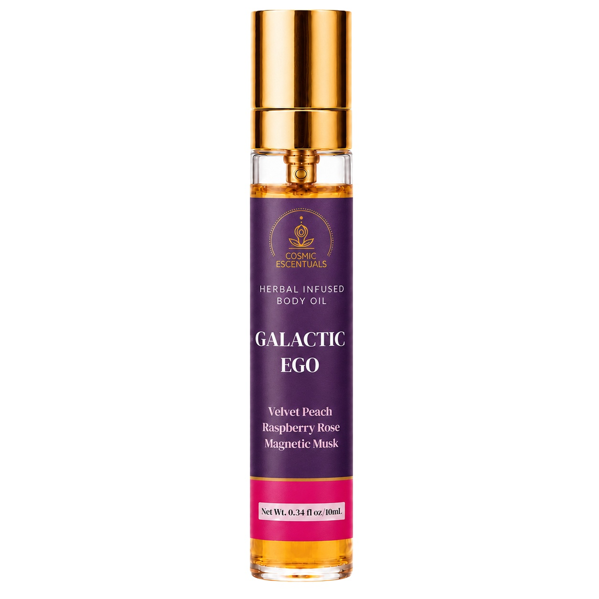 Galactic Ego Herbal Body Oil Spray bottle photographed on a clean white background.