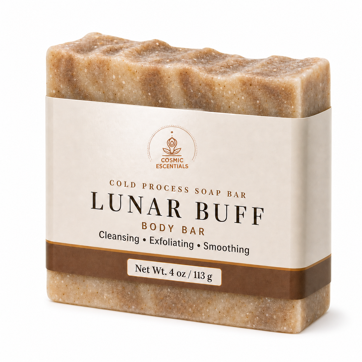 Lunar Buff Exfoliating Body Bar photographed on a clean white background.
