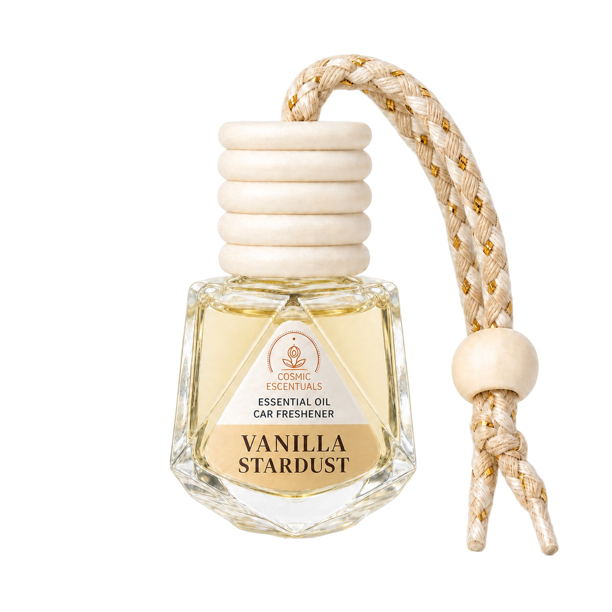 Vanilla Stardust Essential Oil Car Freshener bottle photographed on a clean white background.