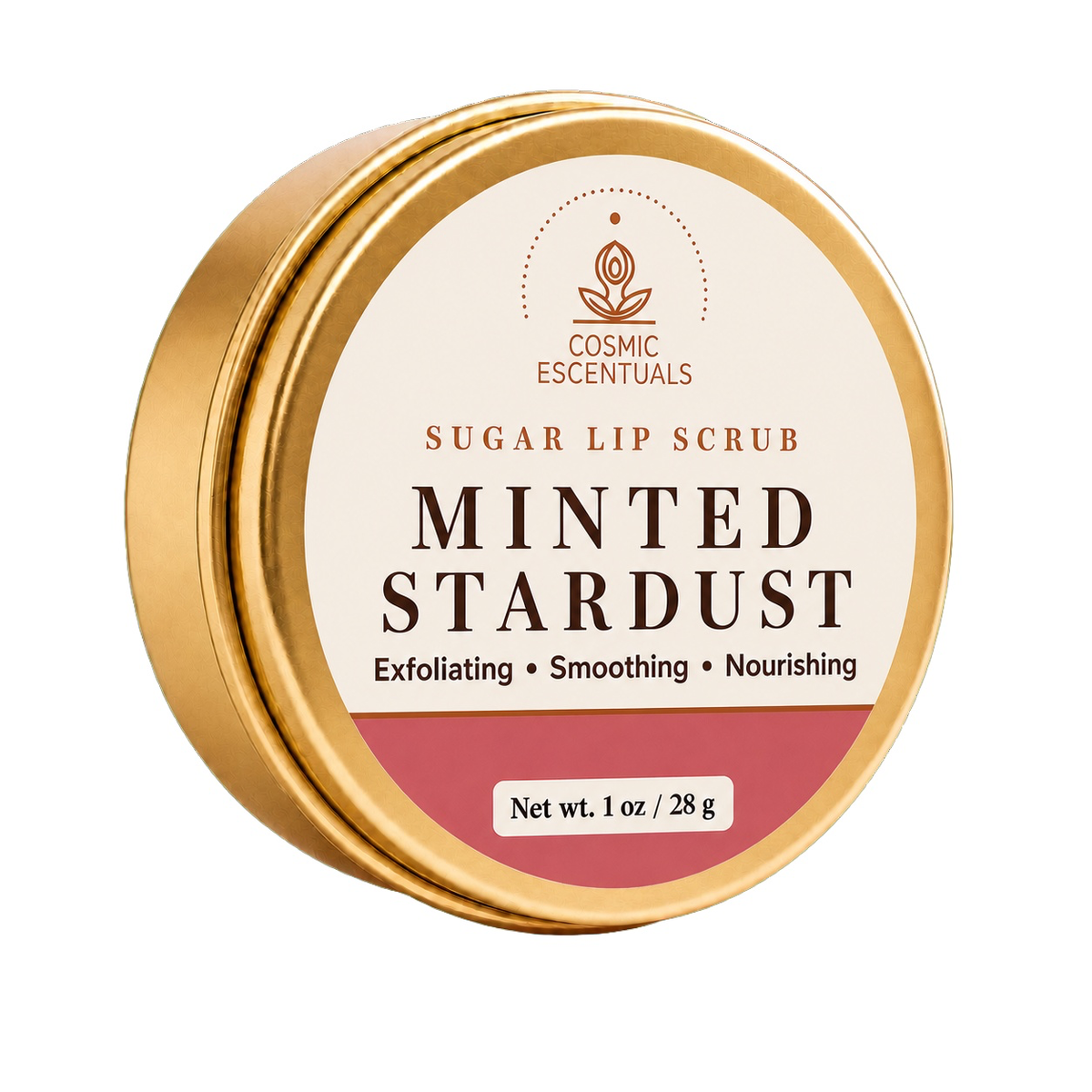 Minted Stardust Sugar Lip Scrub tin photographed on a clean white background.