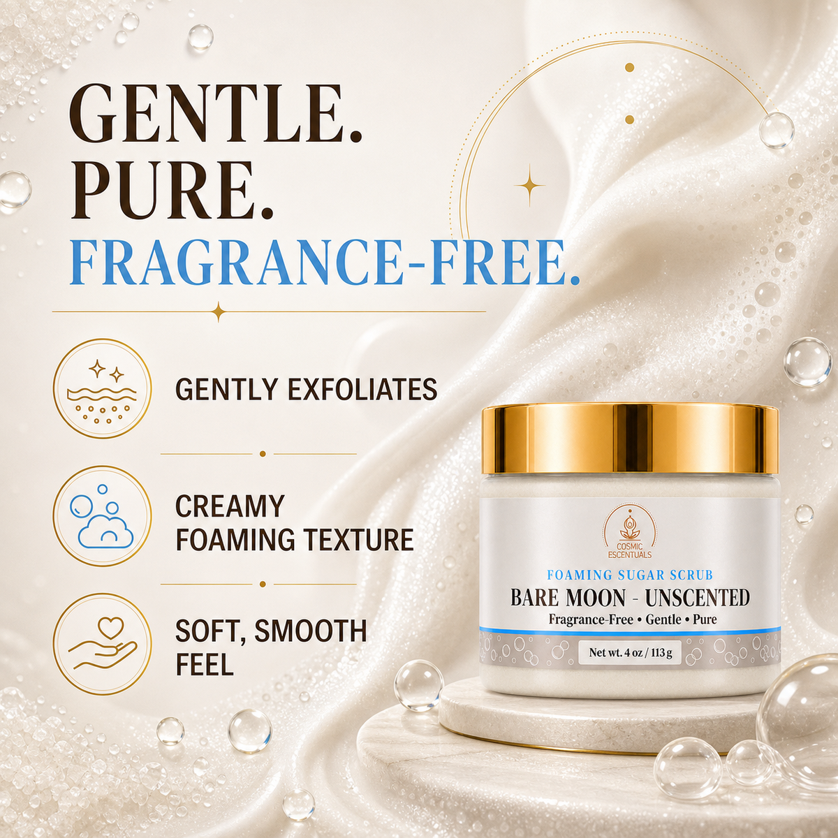 Bare Moon Unscented Foaming Sugar Scrub