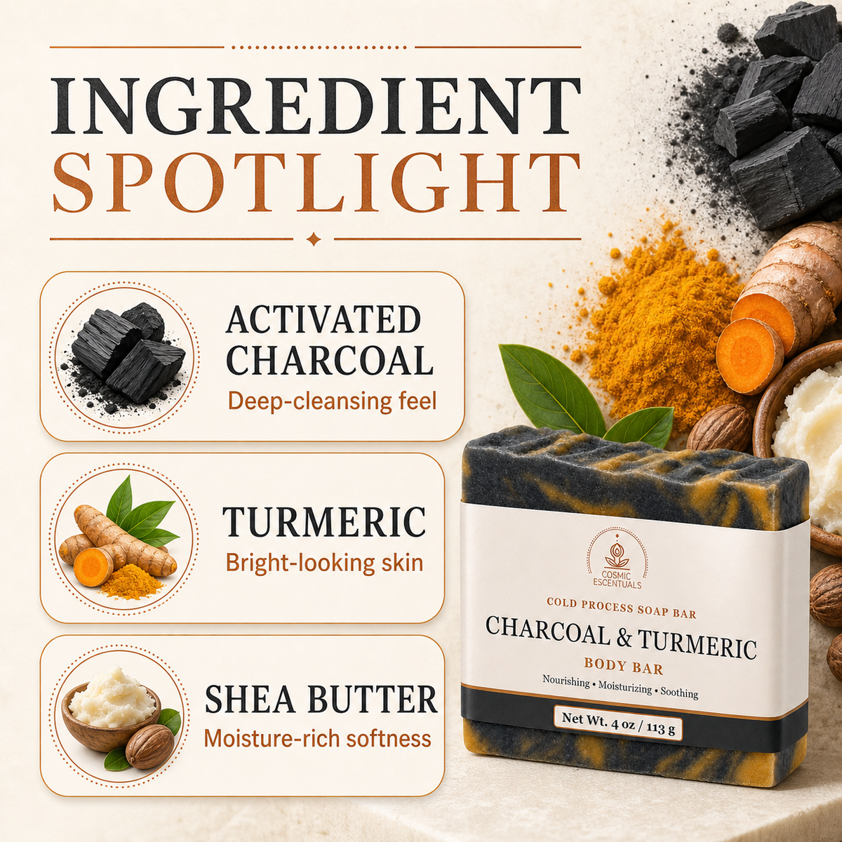 Charcoal & Turmeric Body Bar