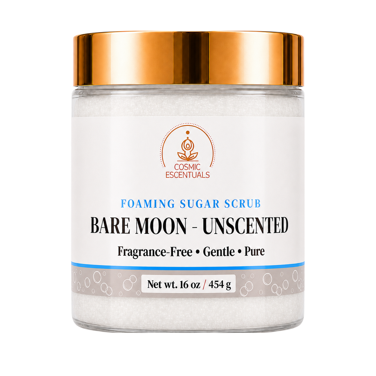 Bare Moon Unscented Foaming Sugar Scrub 16oz jar shown on its own against a plain background.