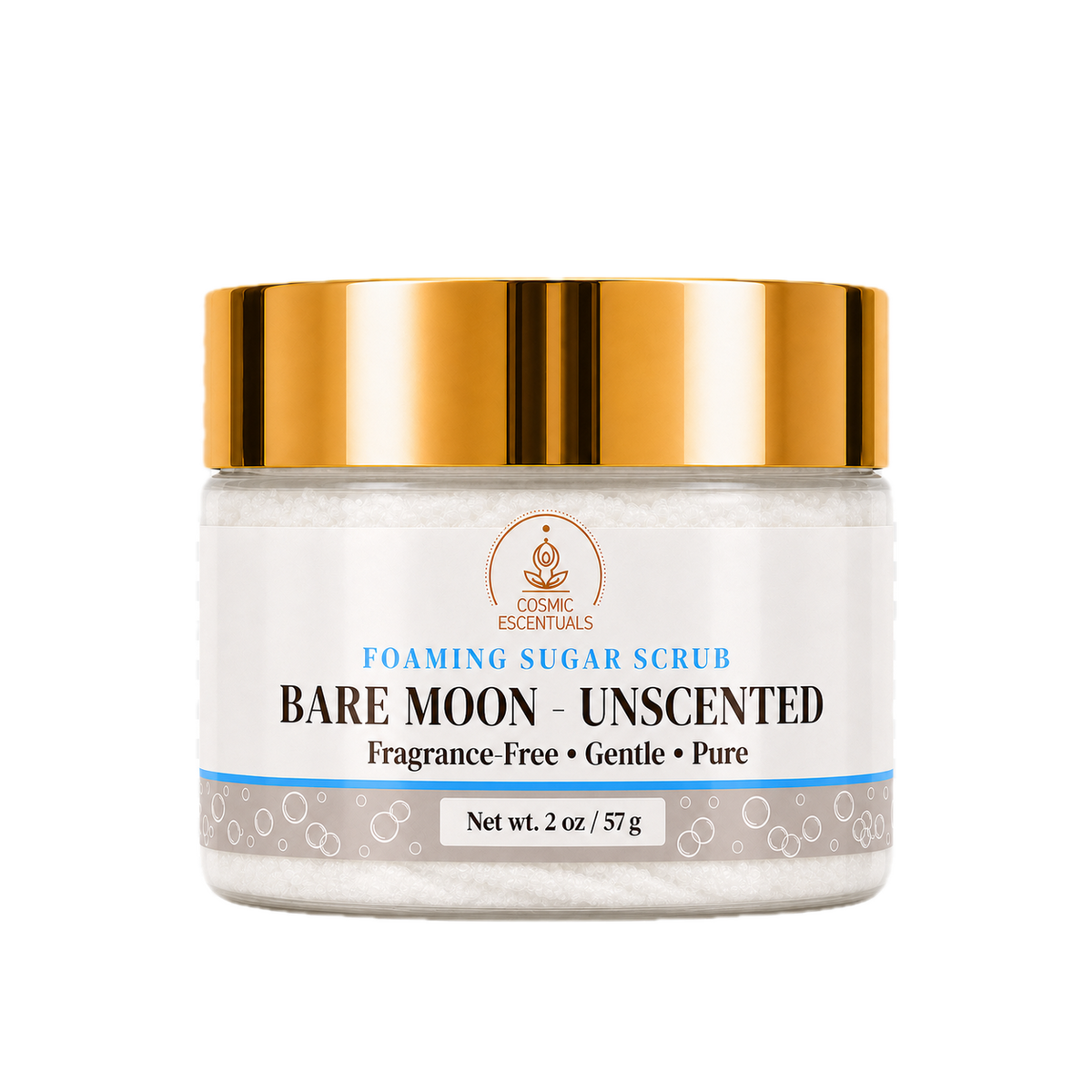 Bare Moon Unscented Foaming Sugar Scrub 2oz jar shown on its own against a plain background.