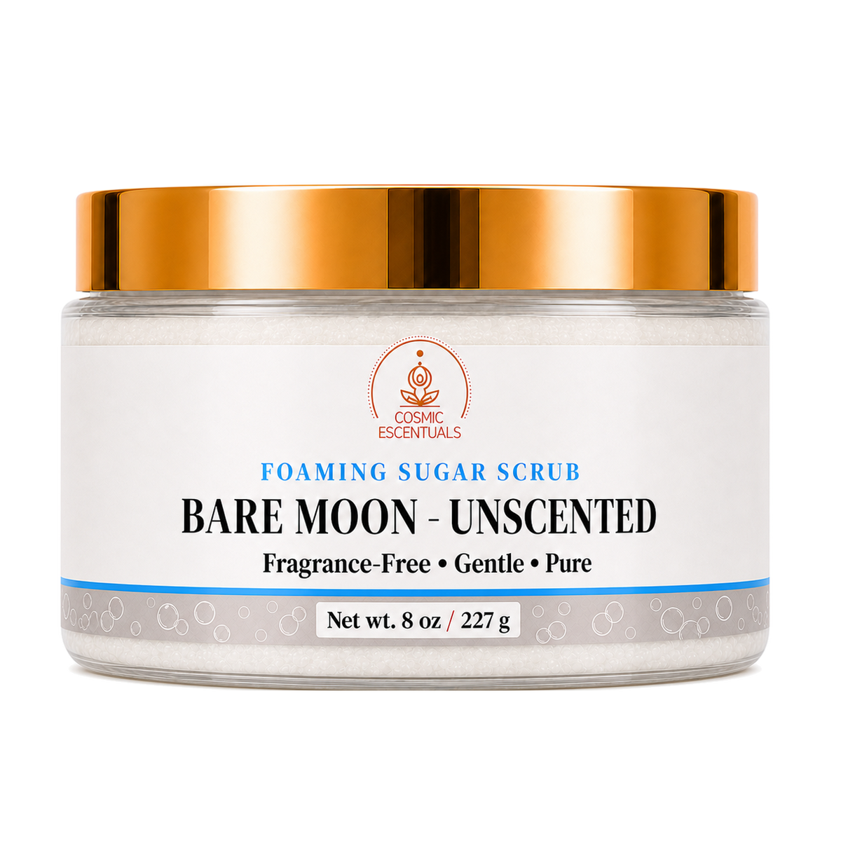 Bare Moon Unscented Foaming Sugar Scrub 8oz jar shown on its own against a plain background.