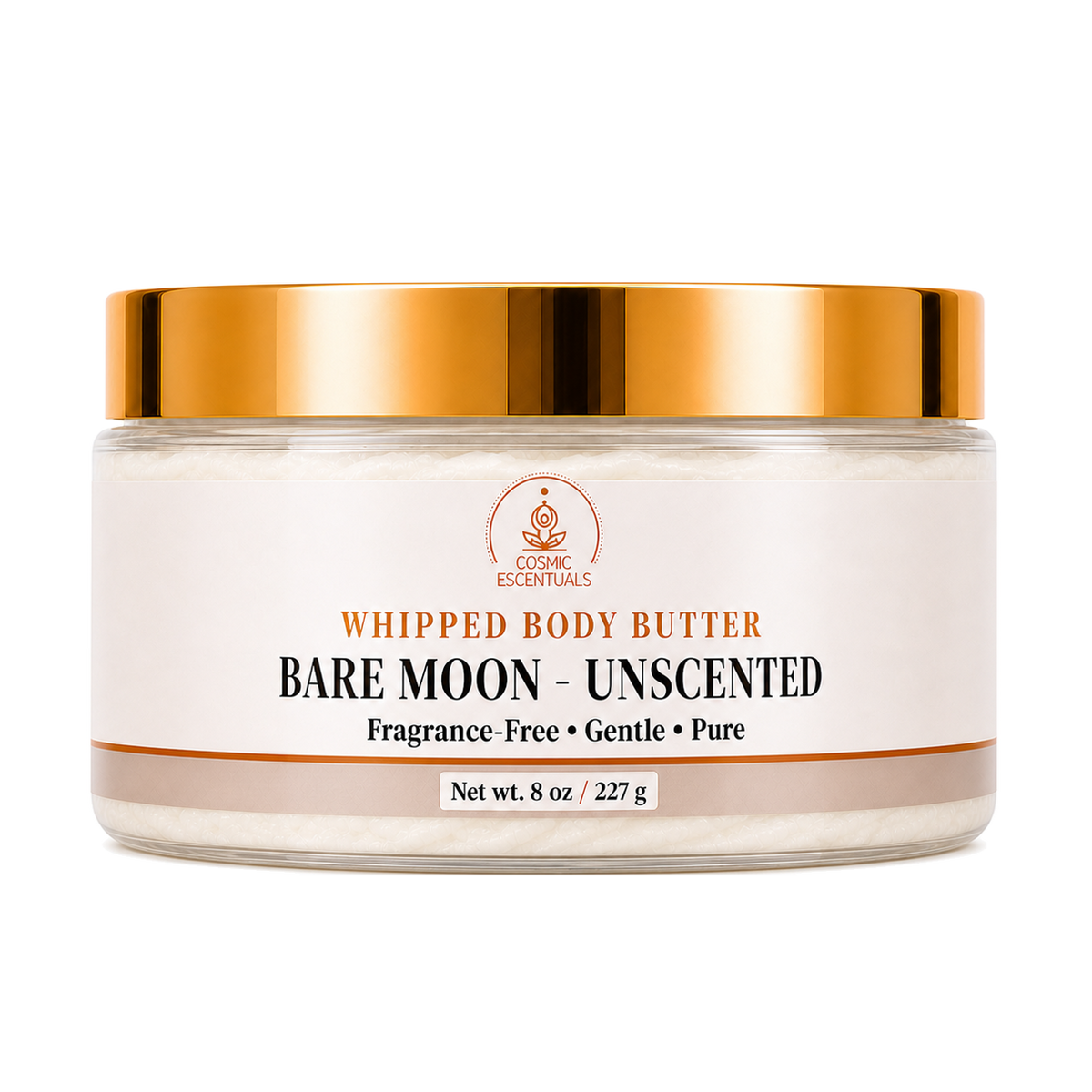 Bare Moon Unscented Whipped Body Butter 8oz jar shown on its own against a plain background.
