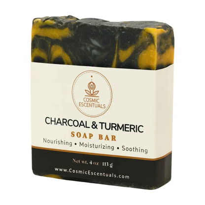 Charcoal & turmeric soap bar for men, dark with yellow swirls