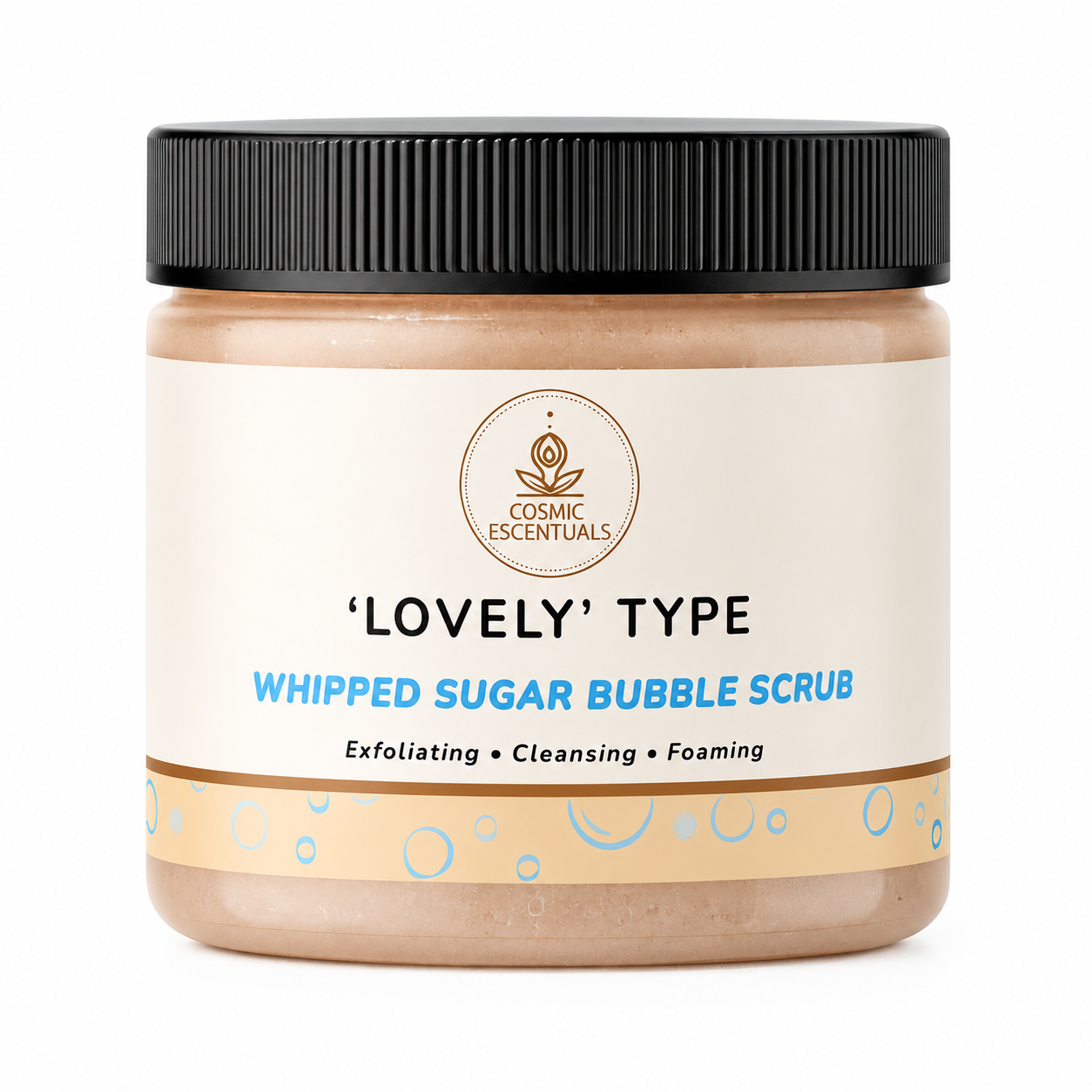Lovely Type Whipped Sugar Bubble Scrub by Cosmic Escentuals – exfoliating body scrub in jar