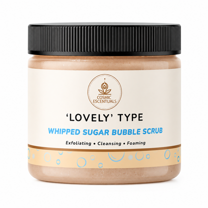 Lovely Type Whipped Sugar Bubble Scrub by Cosmic Escentuals – exfoliating body scrub in jar