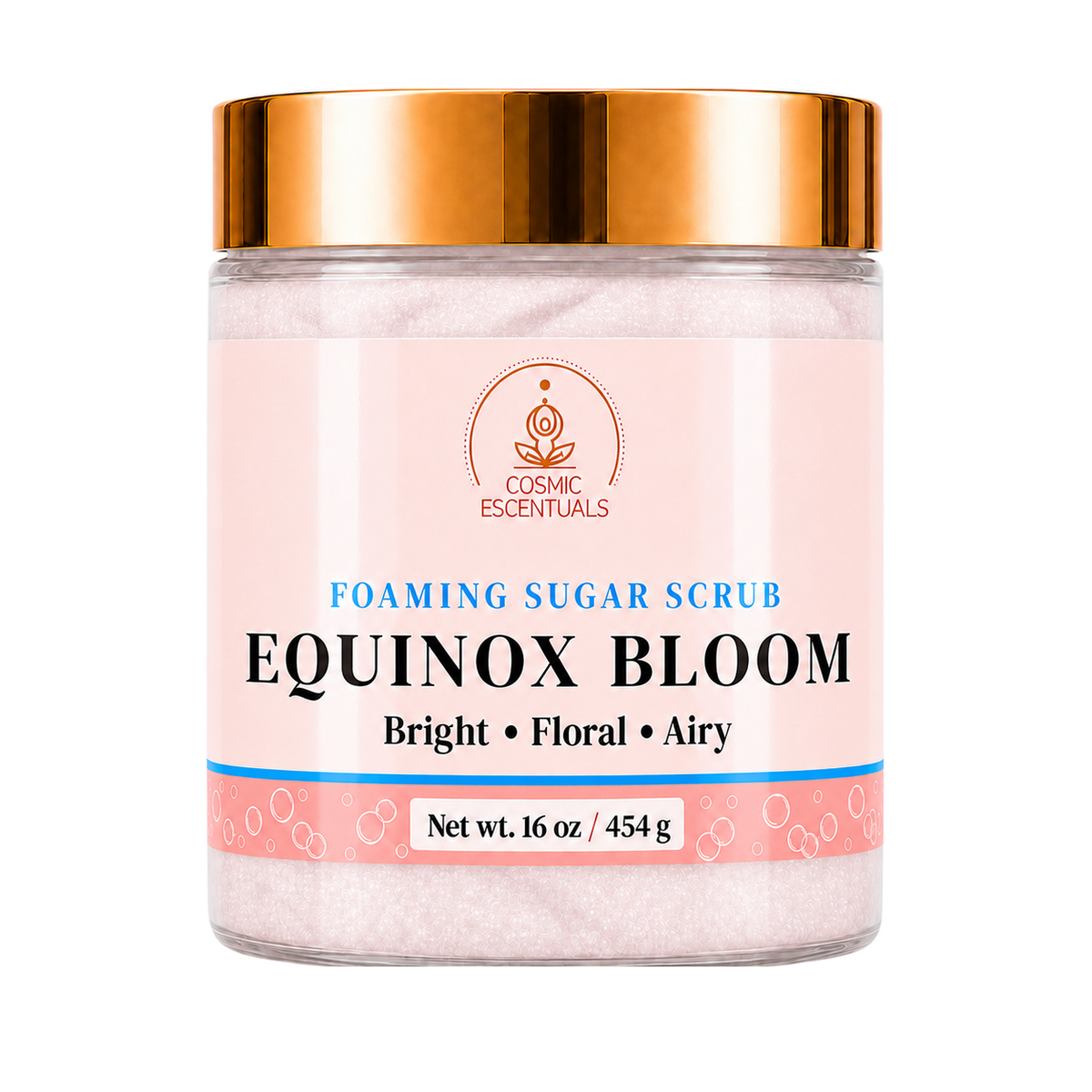 Equinox Bloom Foaming Sugar Scrub 16oz jar shown on its own against a plain background.