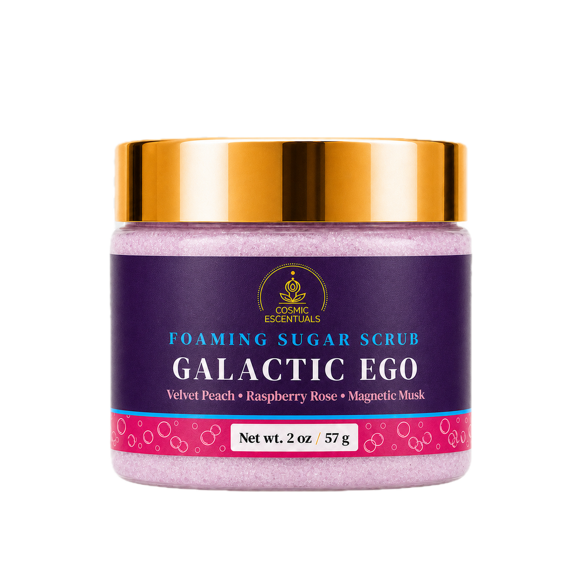 Galactic Ego Foaming Sugar Scrub 2oz jar shown on its own against a plain background.