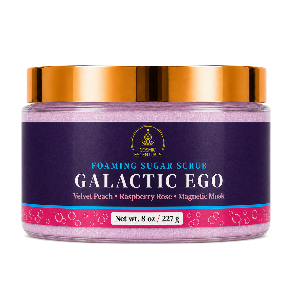 Galactic Ego Foaming Sugar Scrub 8oz jar shown on its own against a plain background.