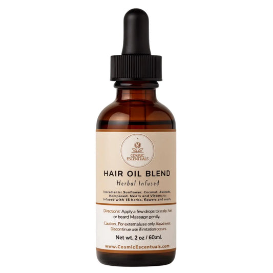 Hair oil blend bottle with dropper on a white background