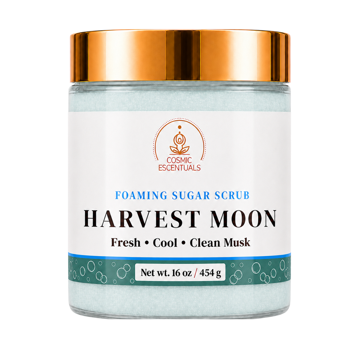 Harvest Moon Foaming Sugar Scrub 16oz jar shown on its own against a plain background.
