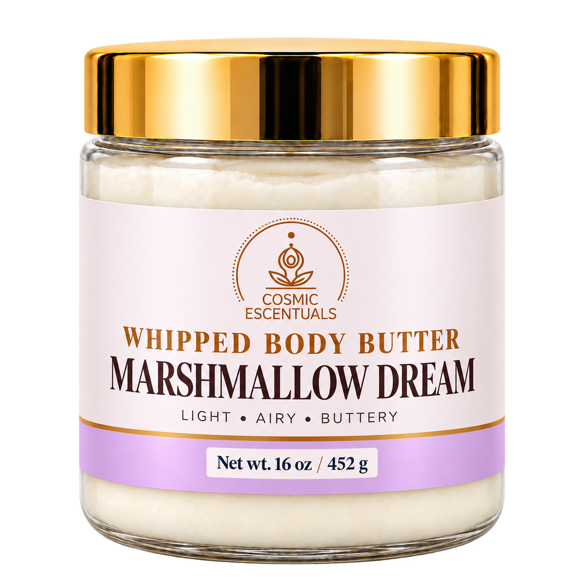 Marshmallow Dream whipped body butter, 16 oz jar with updated lilac label