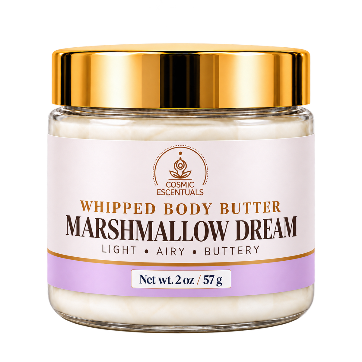 Marshmallow Dream whipped body butter, 2 oz jar with updated lilac label