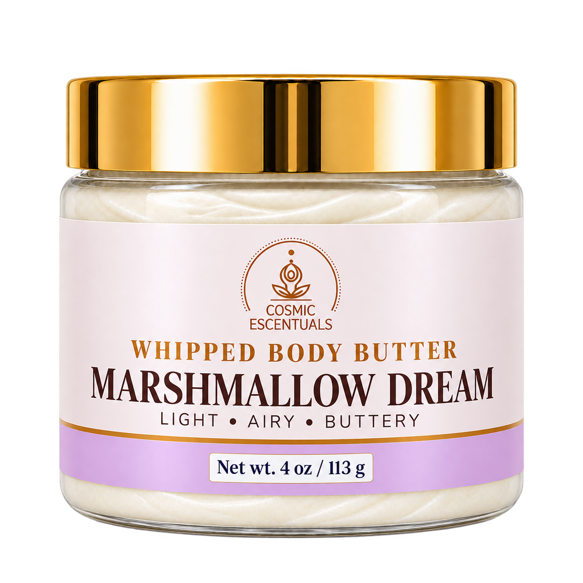 Marshmallow Dream whipped body butter, 4 oz jar with updated lilac label