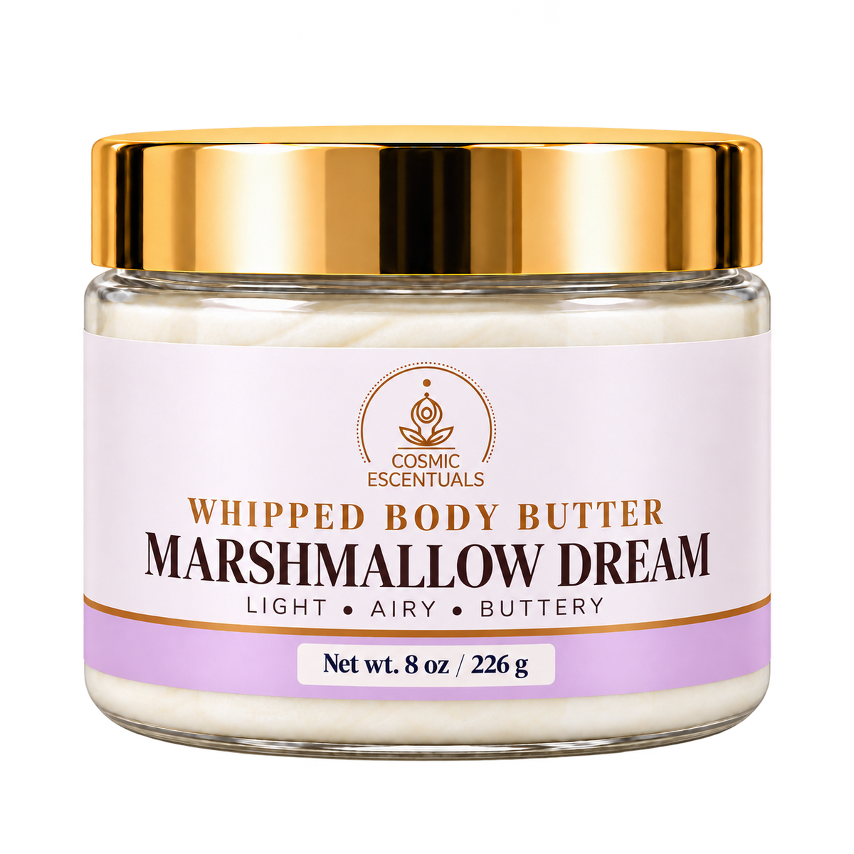 Marshmallow Dream whipped body butter, 8 oz jar with updated lilac label