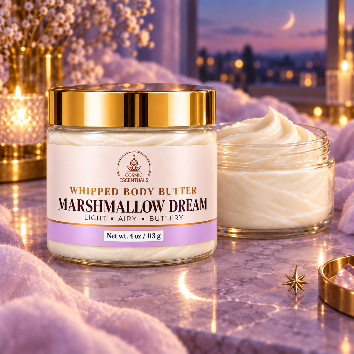 Marshmallow Dream whipped body butter lifestyle image with updated label