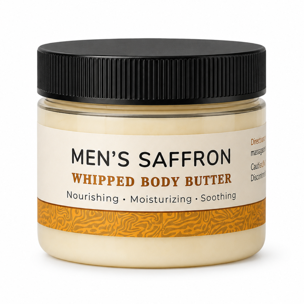 Jar of Men's Saffron whipped body butter on a white background