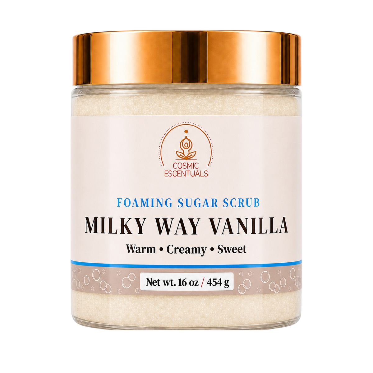 Milky Way Vanilla Foaming Sugar Scrub 16oz jar shown on its own against a plain background.