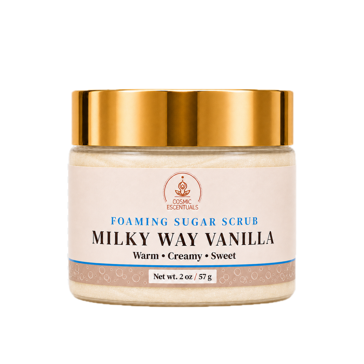 Milky Way Vanilla Foaming Sugar Scrub 2oz jar shown on its own against a plain background.