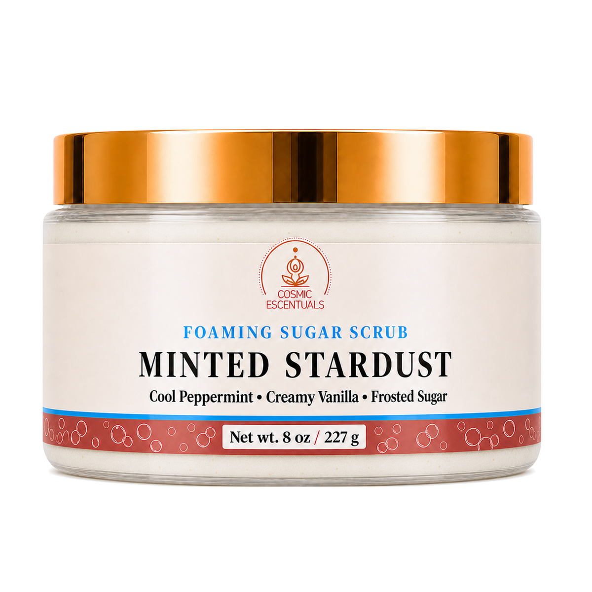 Minted Stardust Foaming Sugar Scrub 8oz jar shown on its own against a plain background.