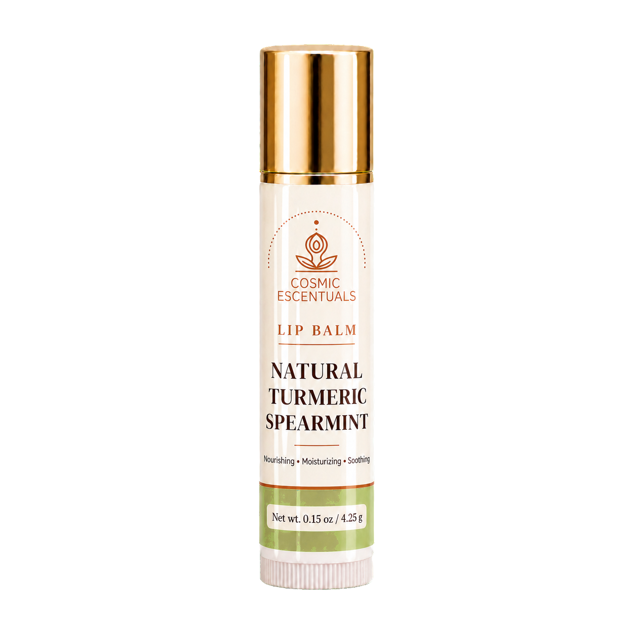 Natural Turmeric Spearmint Lip Balm tube, part of the Lip Care Bundle.