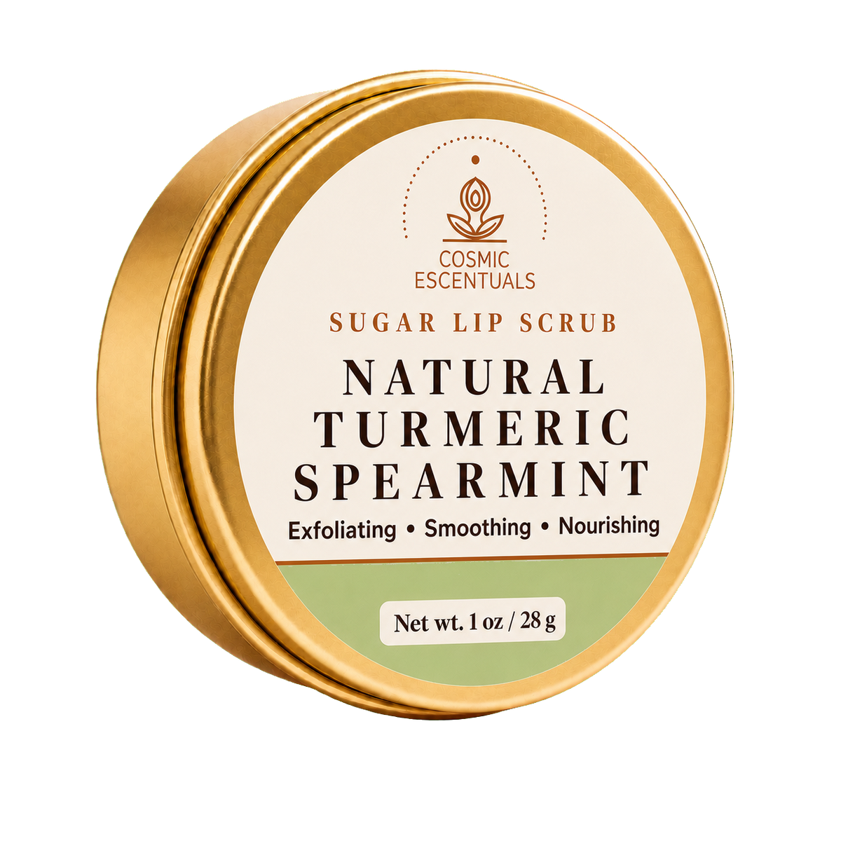 Natural Turmeric Spearmint Sugar Lip Scrub jar on a plain white background.