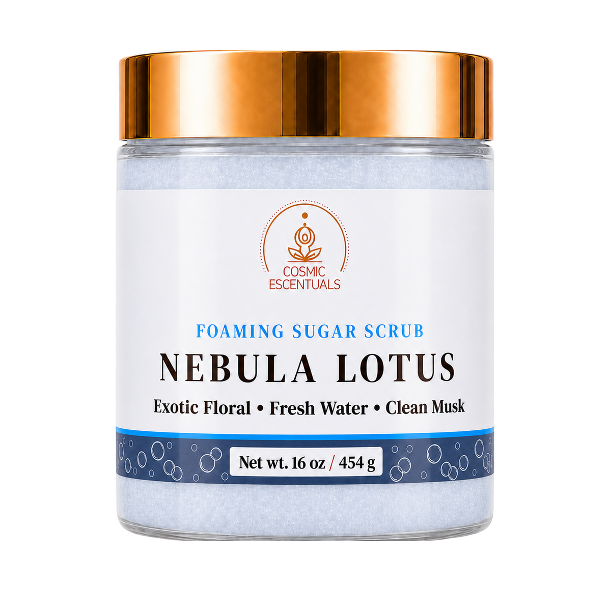 Nebula Lotus Foaming Sugar Scrub 16oz jar shown on its own against a plain background.