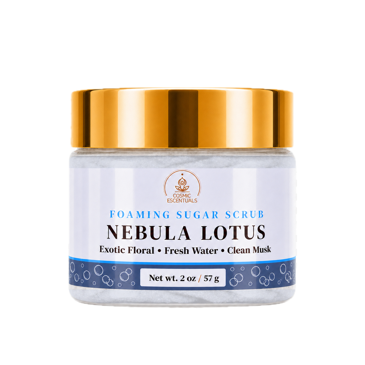 Nebula Lotus Foaming Sugar Scrub 2oz jar shown on its own against a plain background.