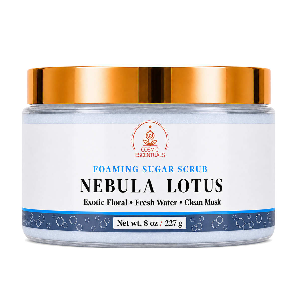 Nebula Lotus Foaming Sugar Scrub 8oz jar shown on its own against a plain background.