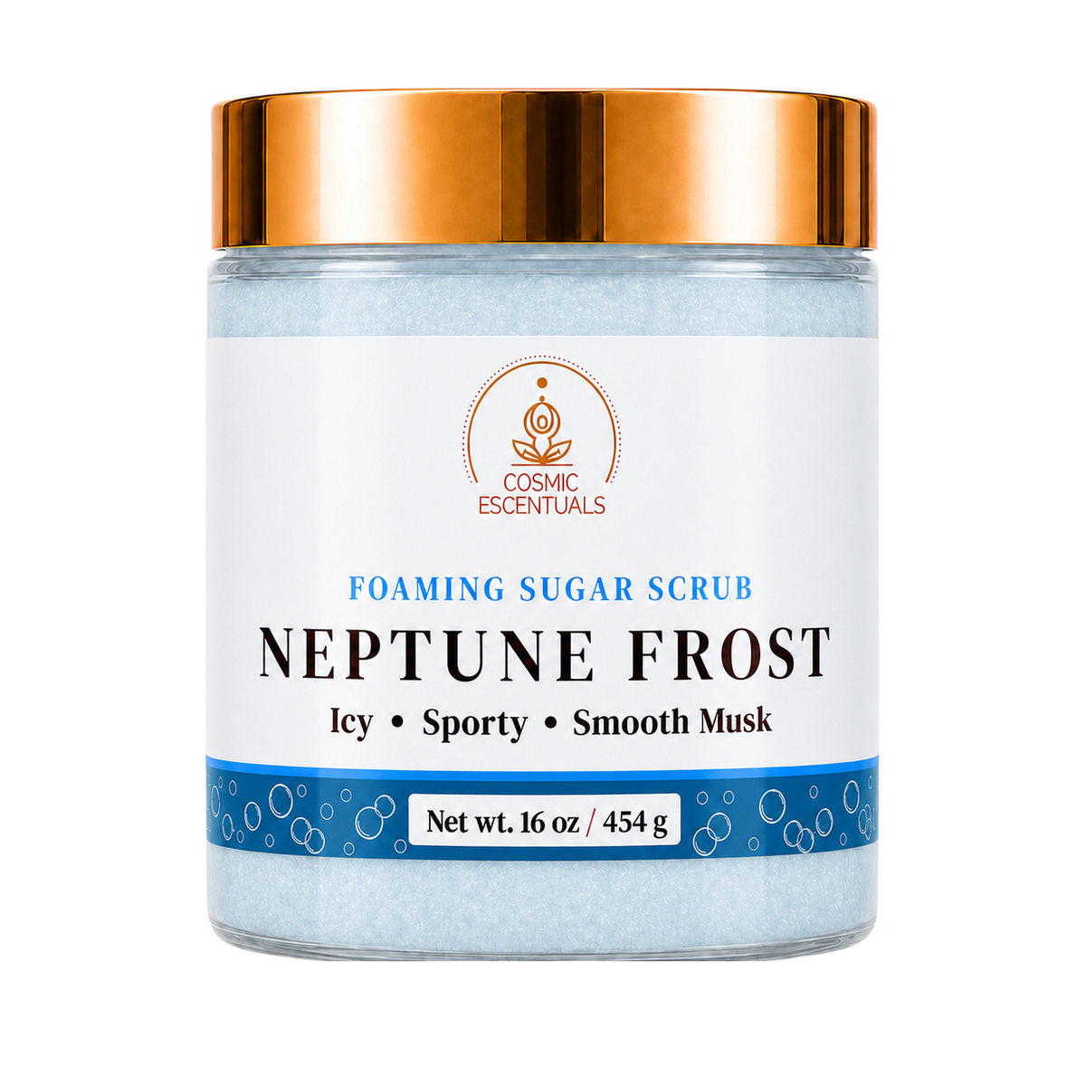 Neptune Frost Foaming Sugar Scrub 16oz jar shown on its own against a plain background.