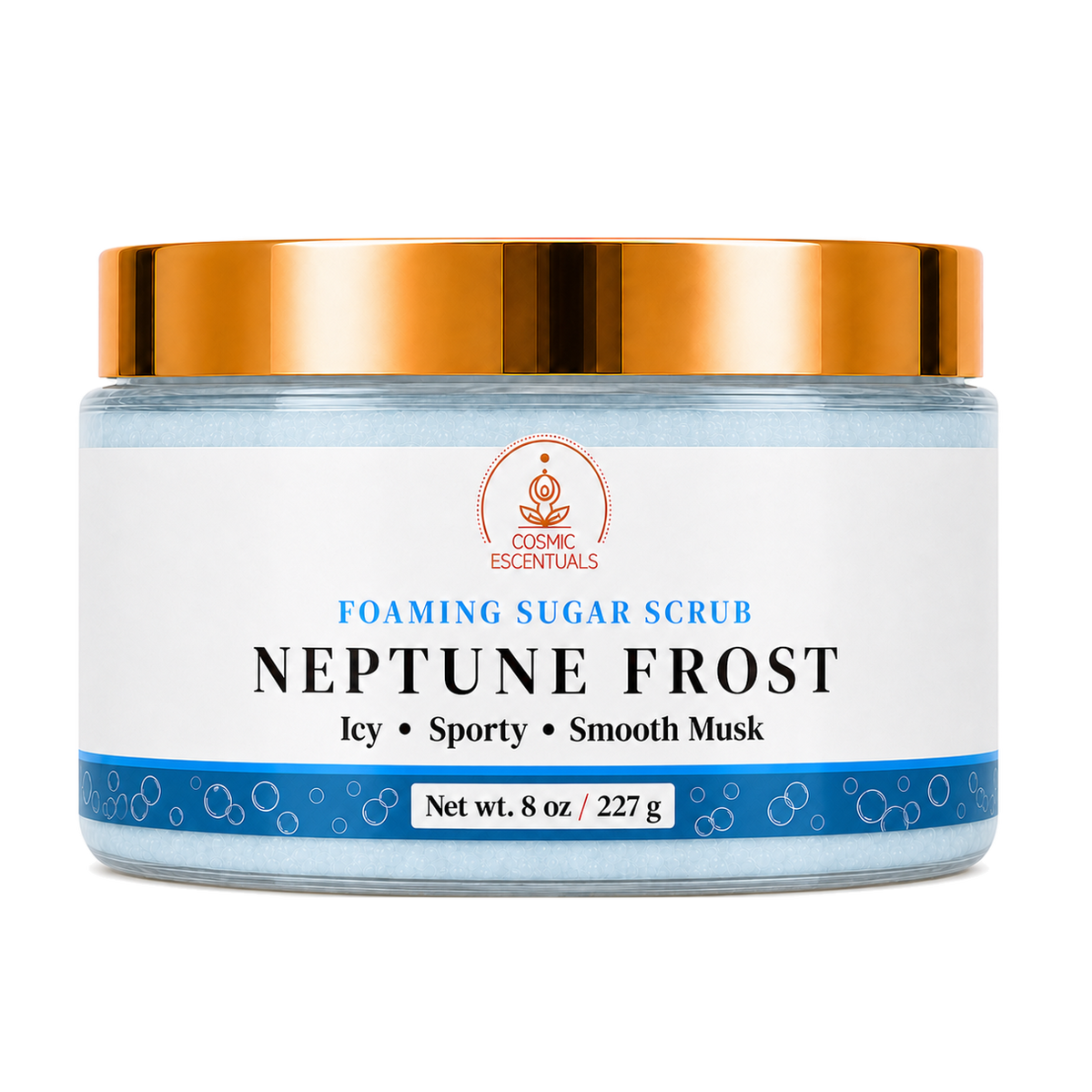 Neptune Frost Foaming Sugar Scrub 8oz jar shown on its own against a plain background.